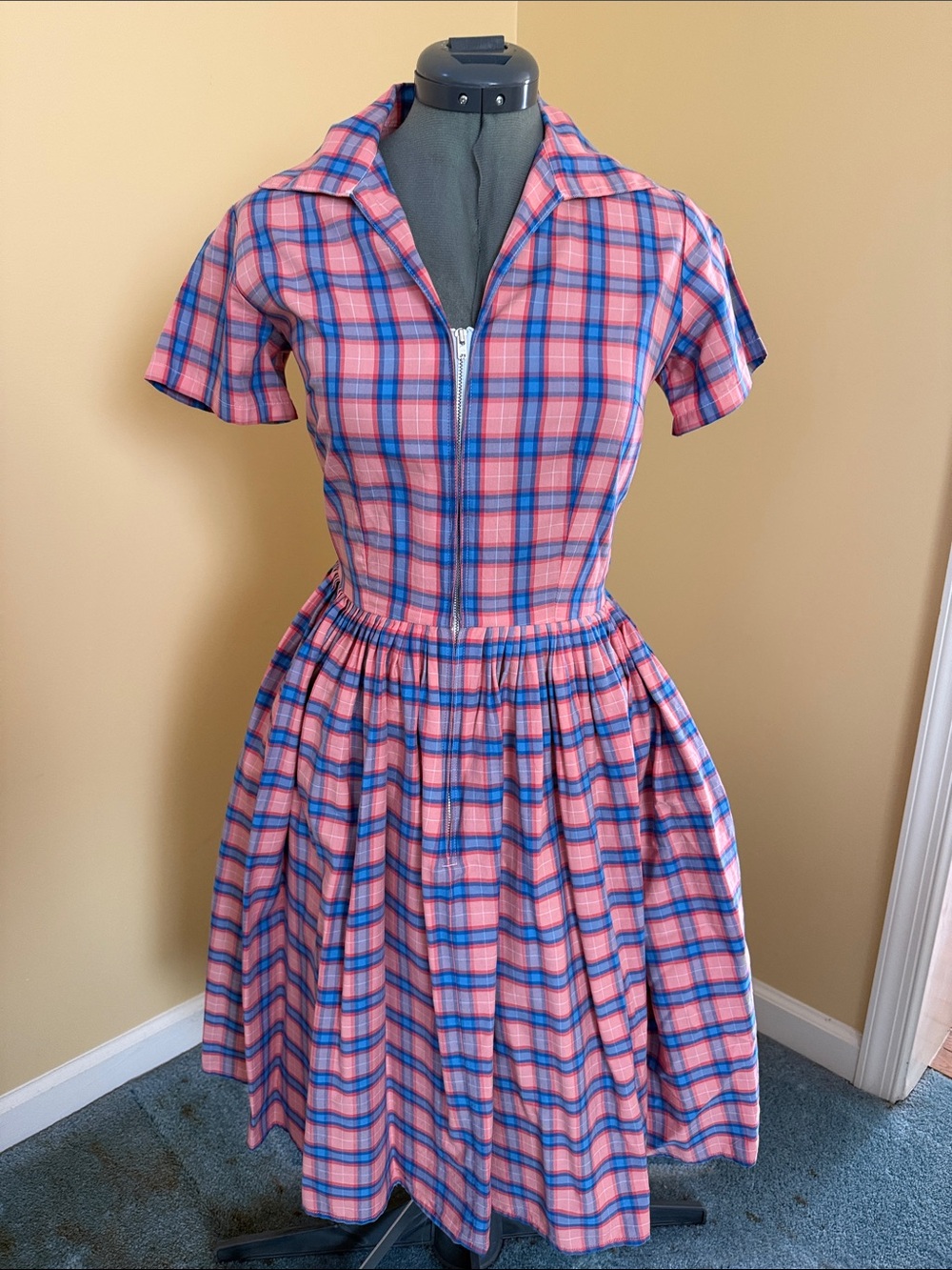 Medium Bernie Dexter Pink & Blue Plaid Kelly Dress